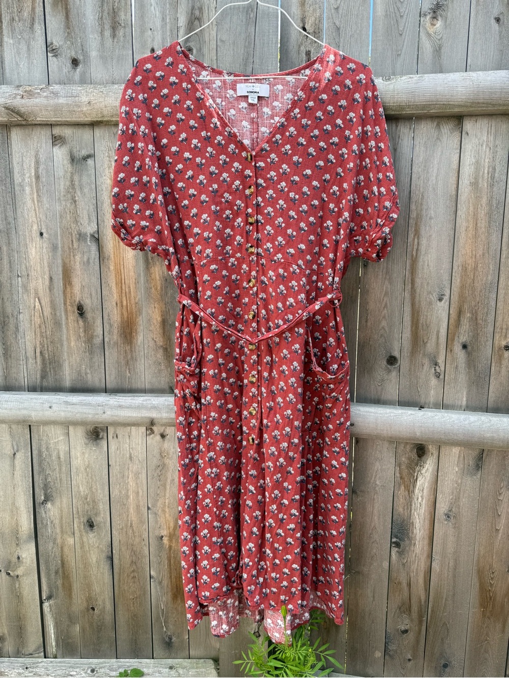 Sonoma Rust Floral Button-Front Midi Dress